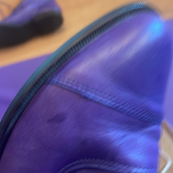 PURPLE LEATHER sz6 Prince lace up 80s 90s ankle boots flat soft almond toe - Picture 5 of 7